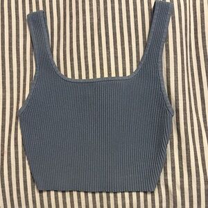Babaton Ribbed Square-Neck Crop Tank - Slate Blue